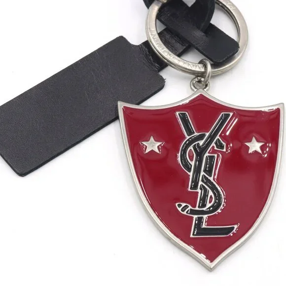 Saint Laurent black and red Shield logo key chain